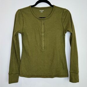 Old Navy 2025 Olive Green avocado oil Long-Sleeve Henley Top size medium petite